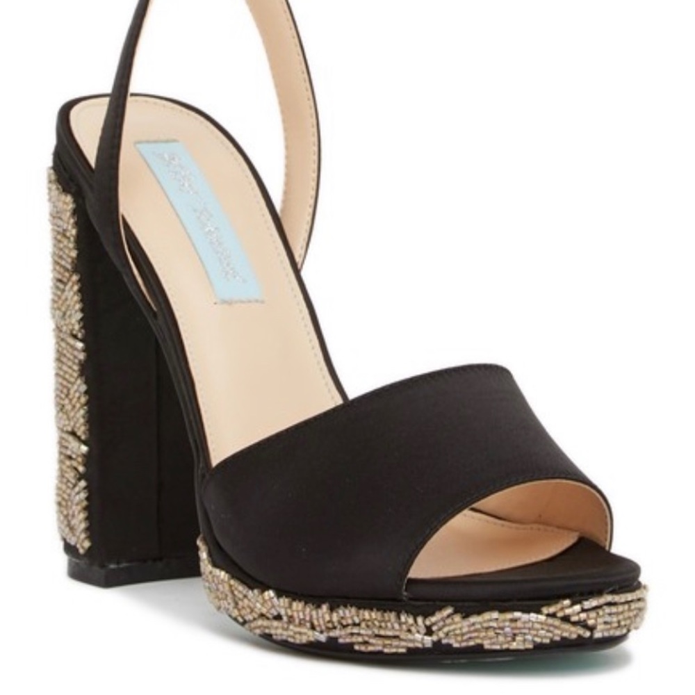New💋Betsey Johnson Black Carin 5” Platform Sandals shoes size 7 beaded